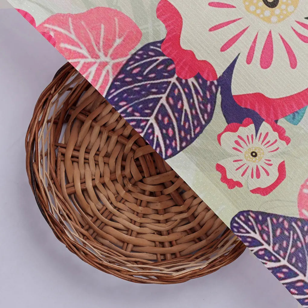 Light Green Tropical Floral & Leaf Print Chinon Fabric – 0l2a0735 copy