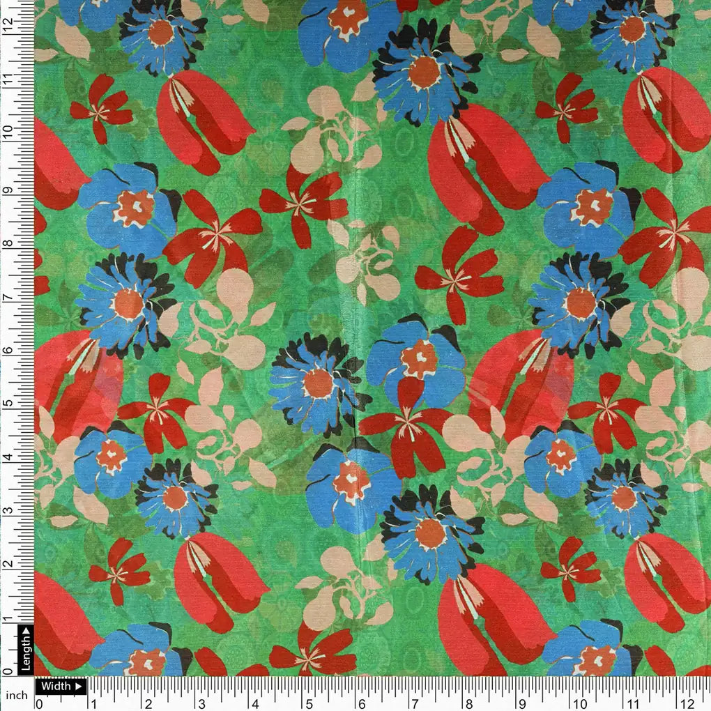 Vibrant Floral Garden Printed Green Chinon Fabric – 0l2a0747 copy