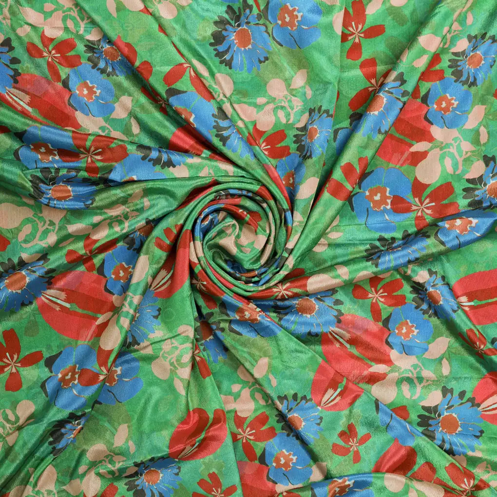 Vibrant Floral Garden Printed Green Chinon Fabric – 0l2a0748 copy