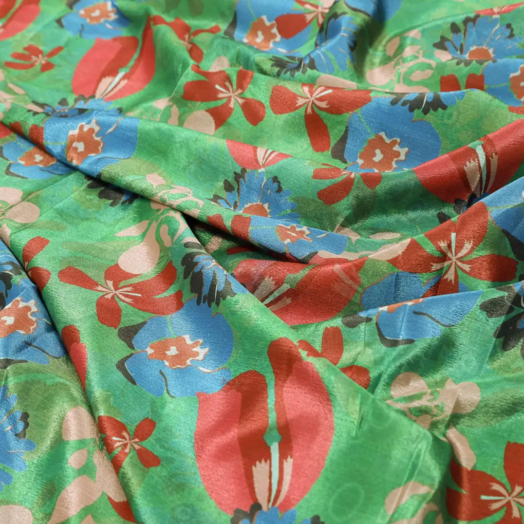 Vibrant Floral Garden Printed Green Chinon Fabric – 0l2a0749 copy