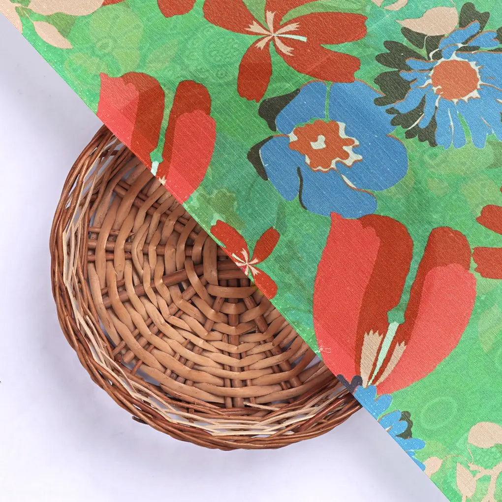 Vibrant Floral Garden Printed Green Chinon Fabric – 0l2a0750 copy
