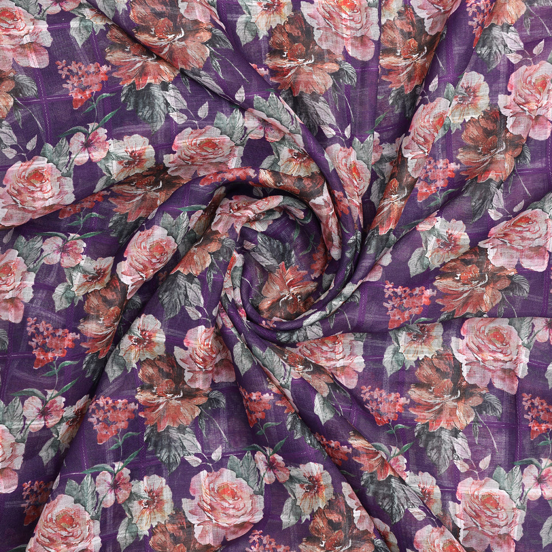 Gorgeous Floral Print Linen Digital Fabric Material