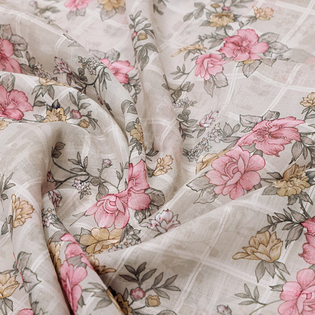 Classy Linen Fabric with a Vibrant Floral Tapestry