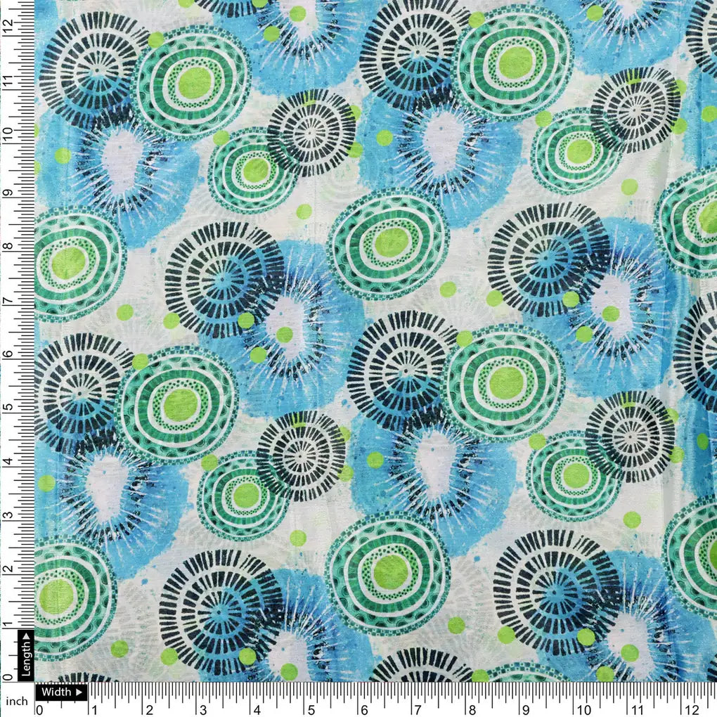 Bohemian Circle Abstract Print Blue & Green Chinon Fabric – 0l2a0762 copy