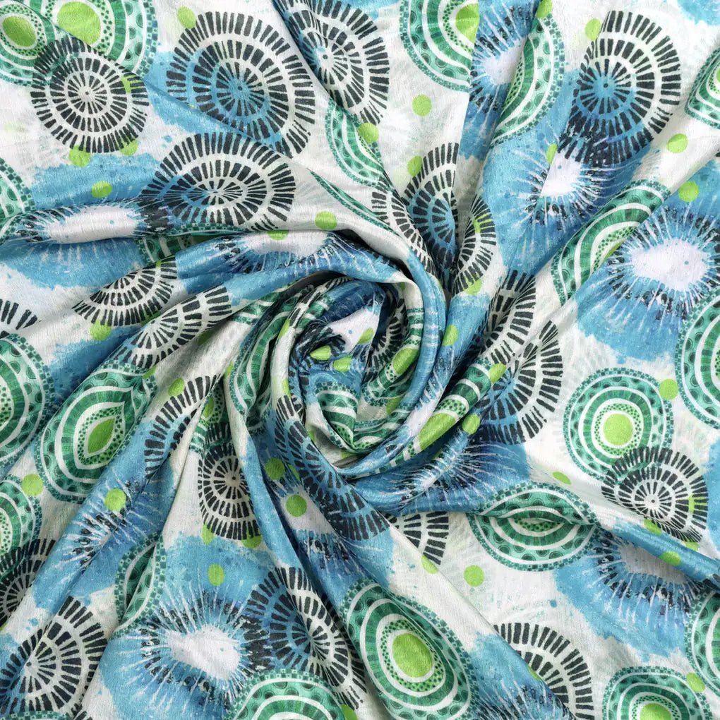 Bohemian Circle Abstract Print Blue & Green Chinon Fabric – 0l2a0763 copy