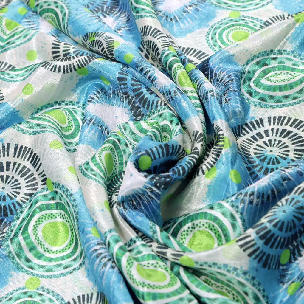 Bohemian Circle Abstract Print Blue & Green Chinon Fabric – 0l2a0765