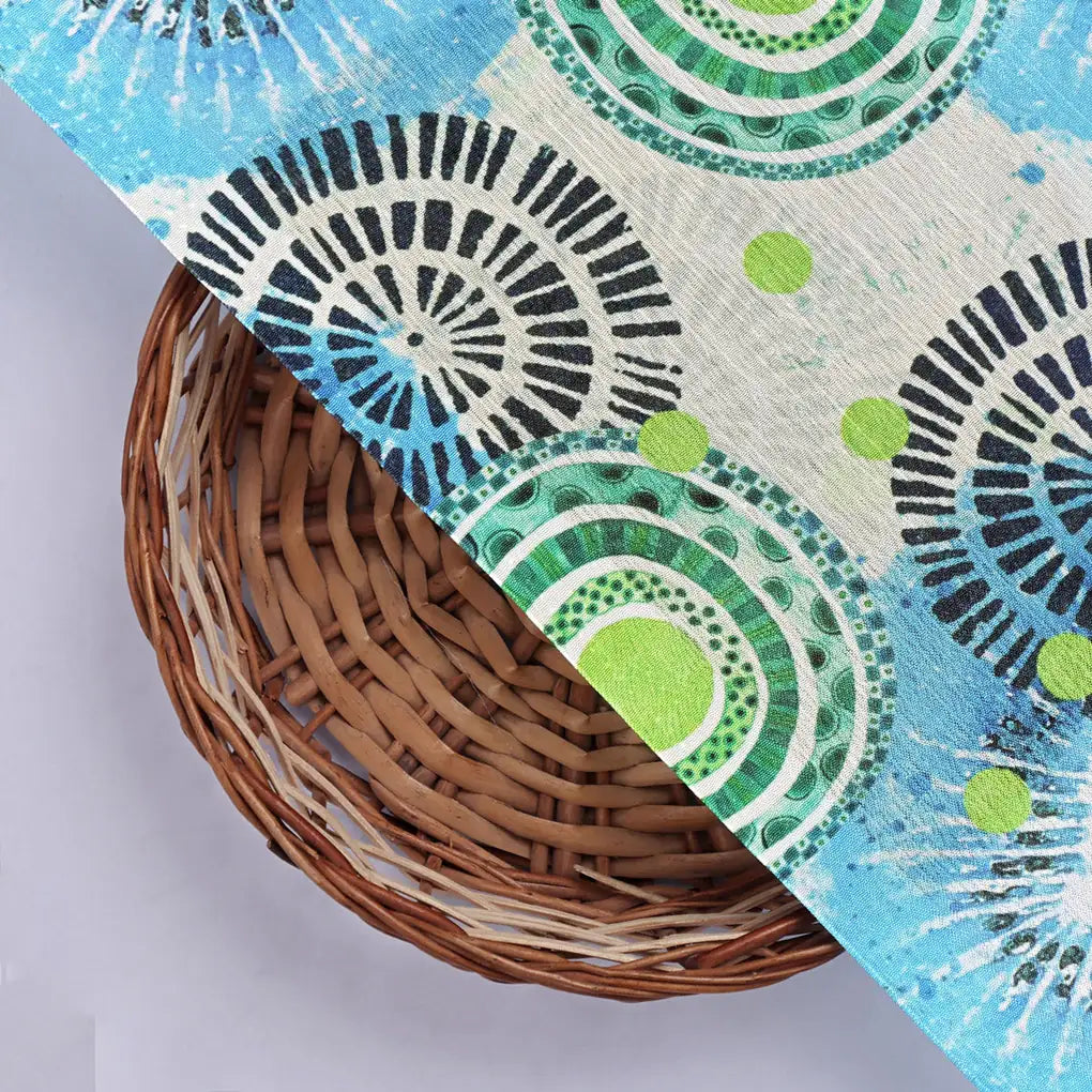 Bohemian Circle Abstract Print Blue & Green Chinon Fabric – 0l2a0765 copy