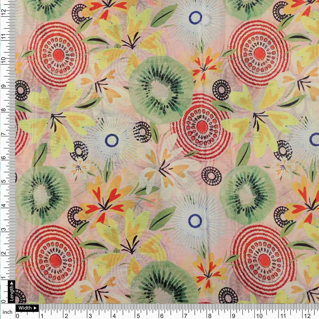 Peach & Green Bohemian Abstract Floral Chinon Fabric – 0l2a0777 copy