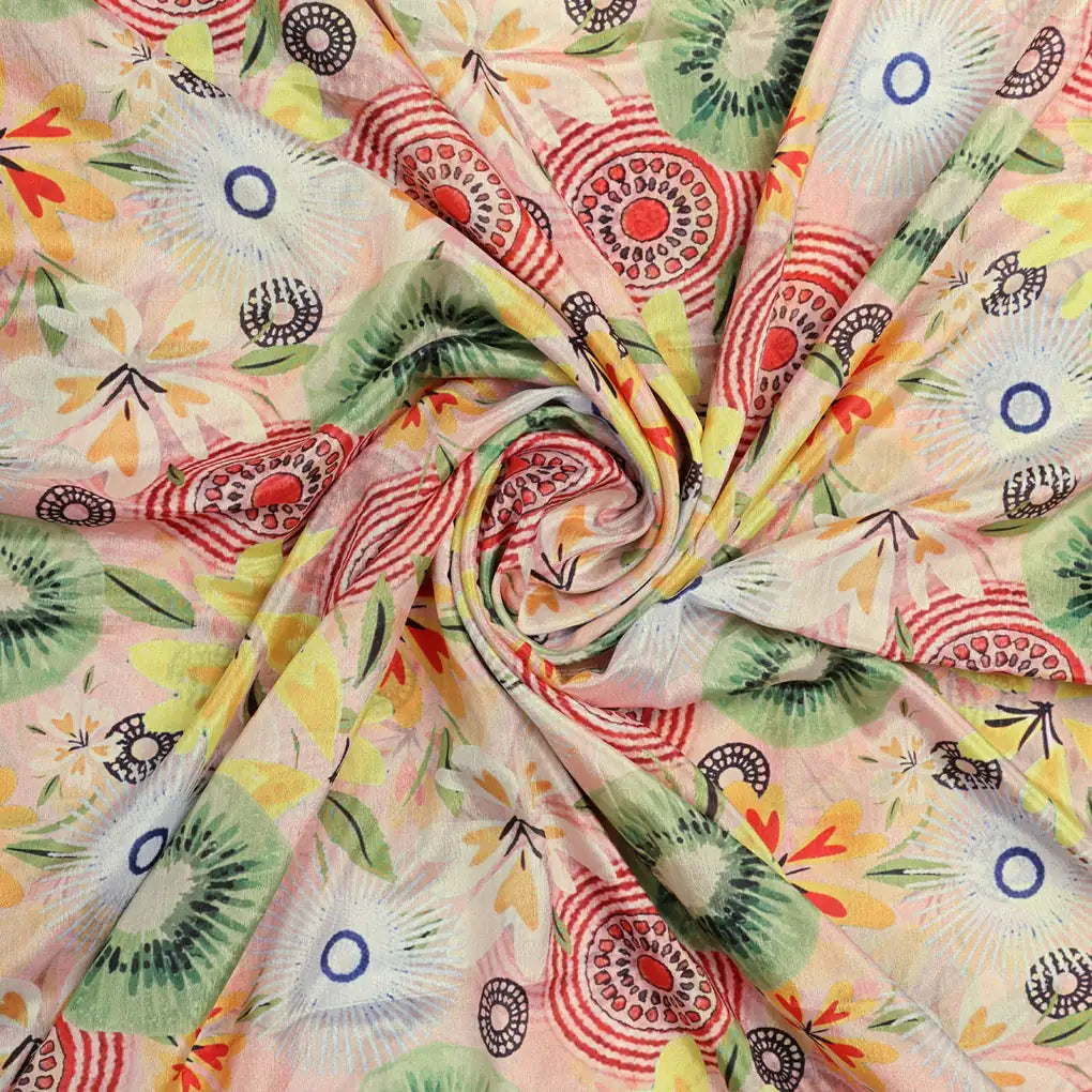 Peach & Green Bohemian Abstract Floral Chinon Fabric – 0l2a0778 copy