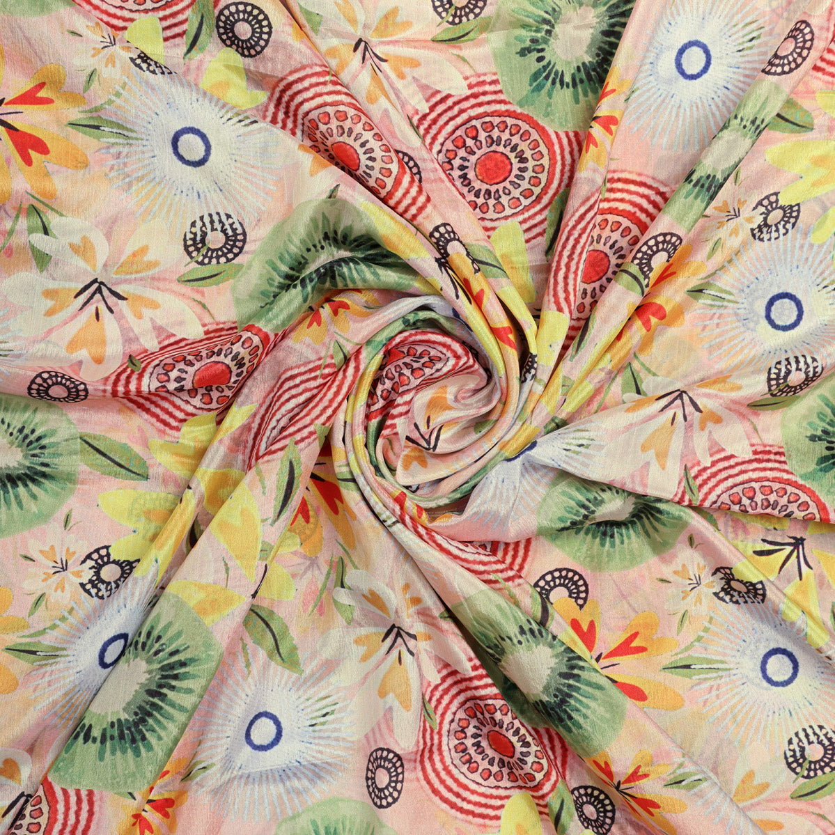 Peach & Green Bohemian Abstract Floral Chinon Fabric