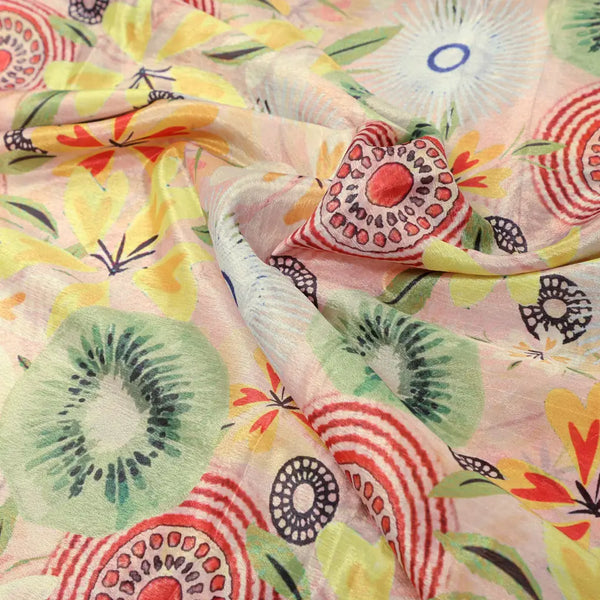 Peach & Green Bohemian Abstract Floral Chinon Fabric – 0l2a0779 copy