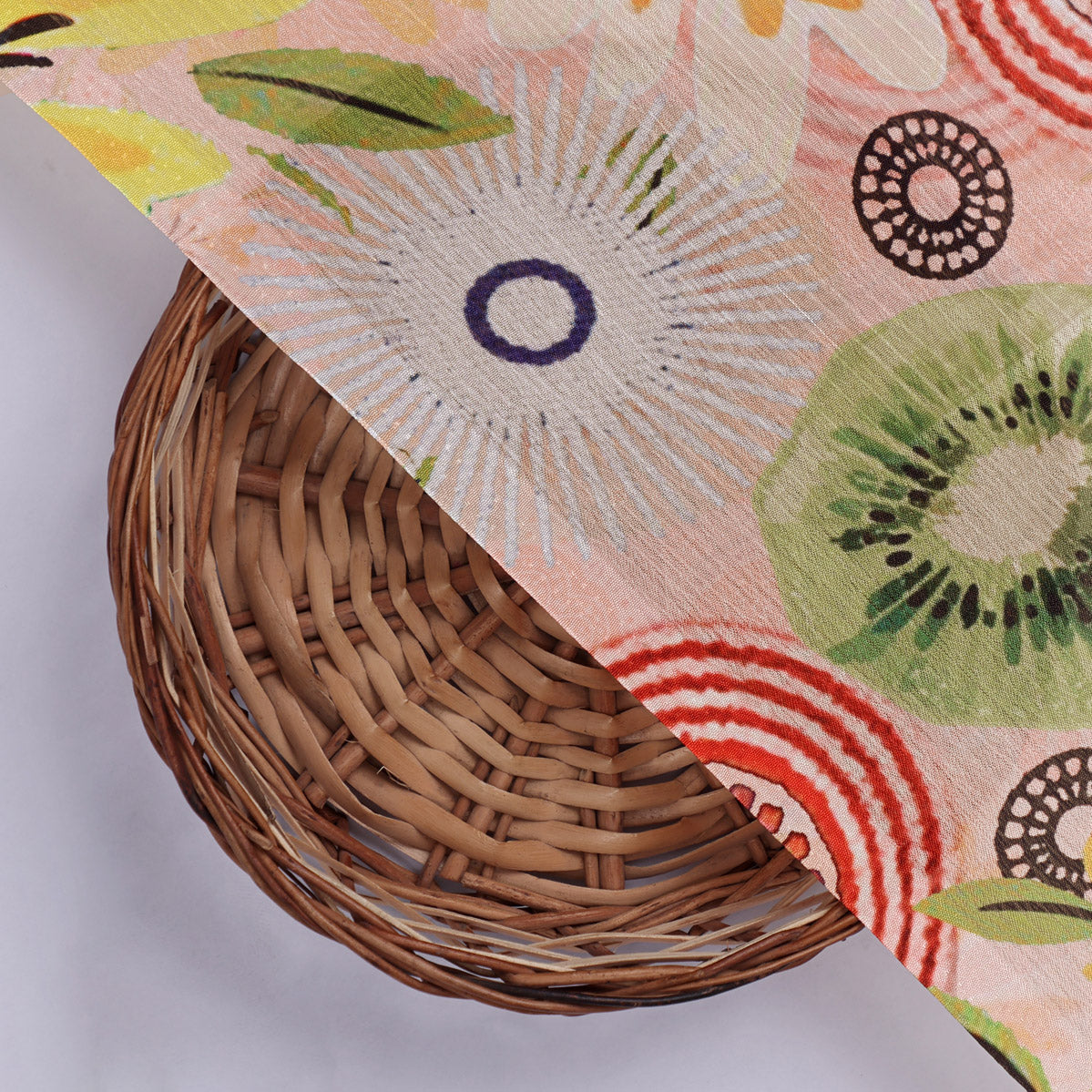 Peach & Green Bohemian Abstract Floral Chinon Fabric