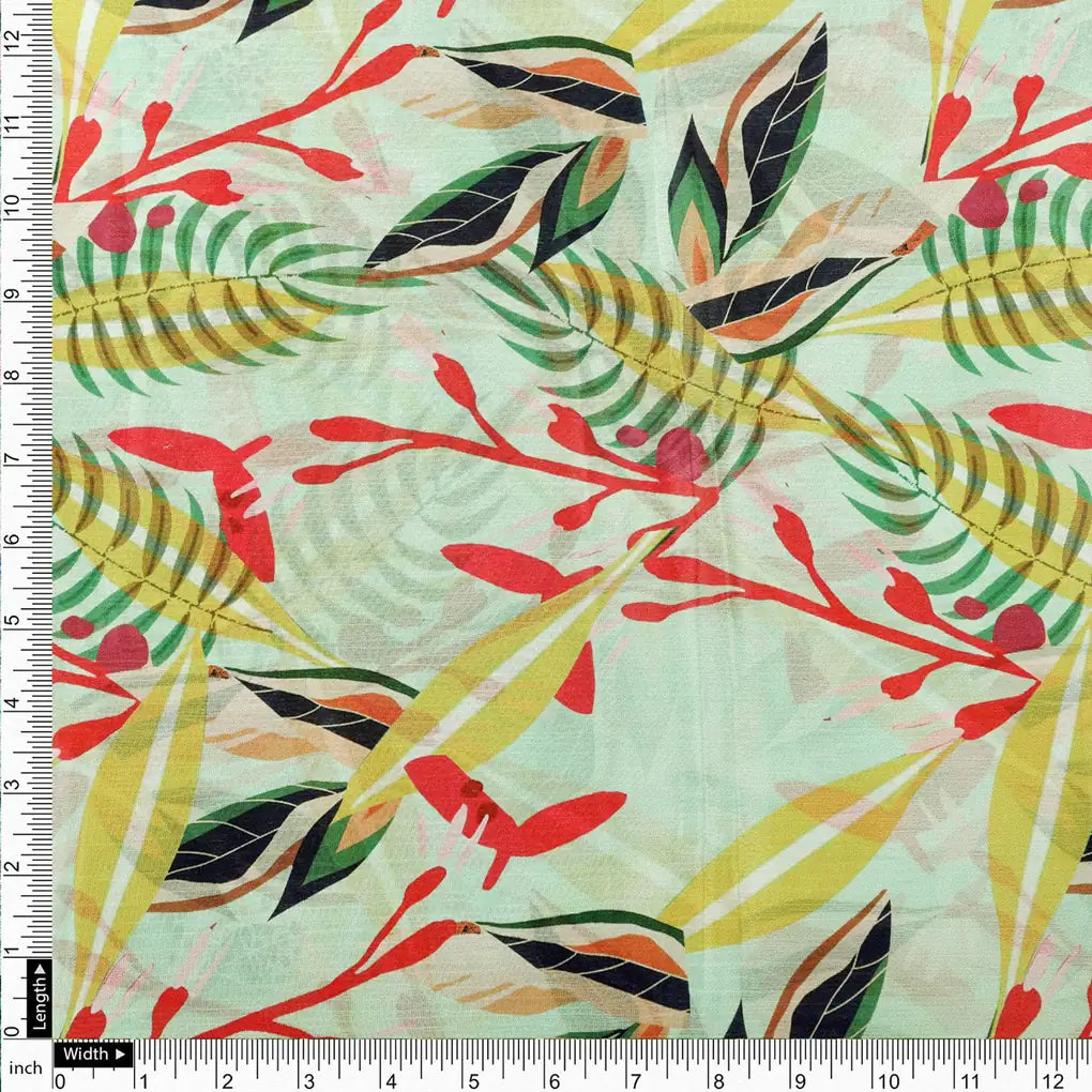 Modern Tropical Leaves Print Sea Green Chinon Fabric – 0l2a0782 copy