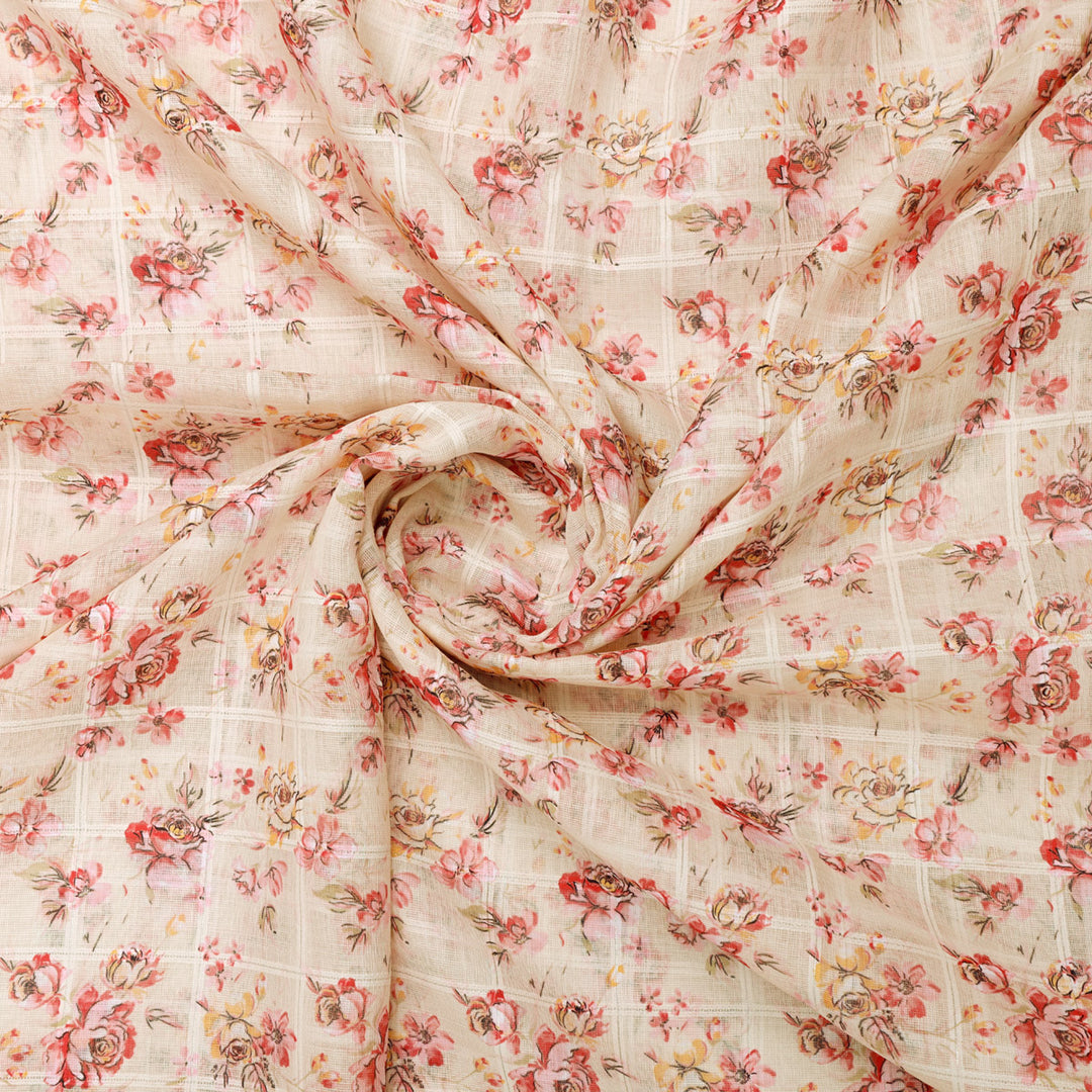 Classy Linen Fabric with Vibrant Floral Print