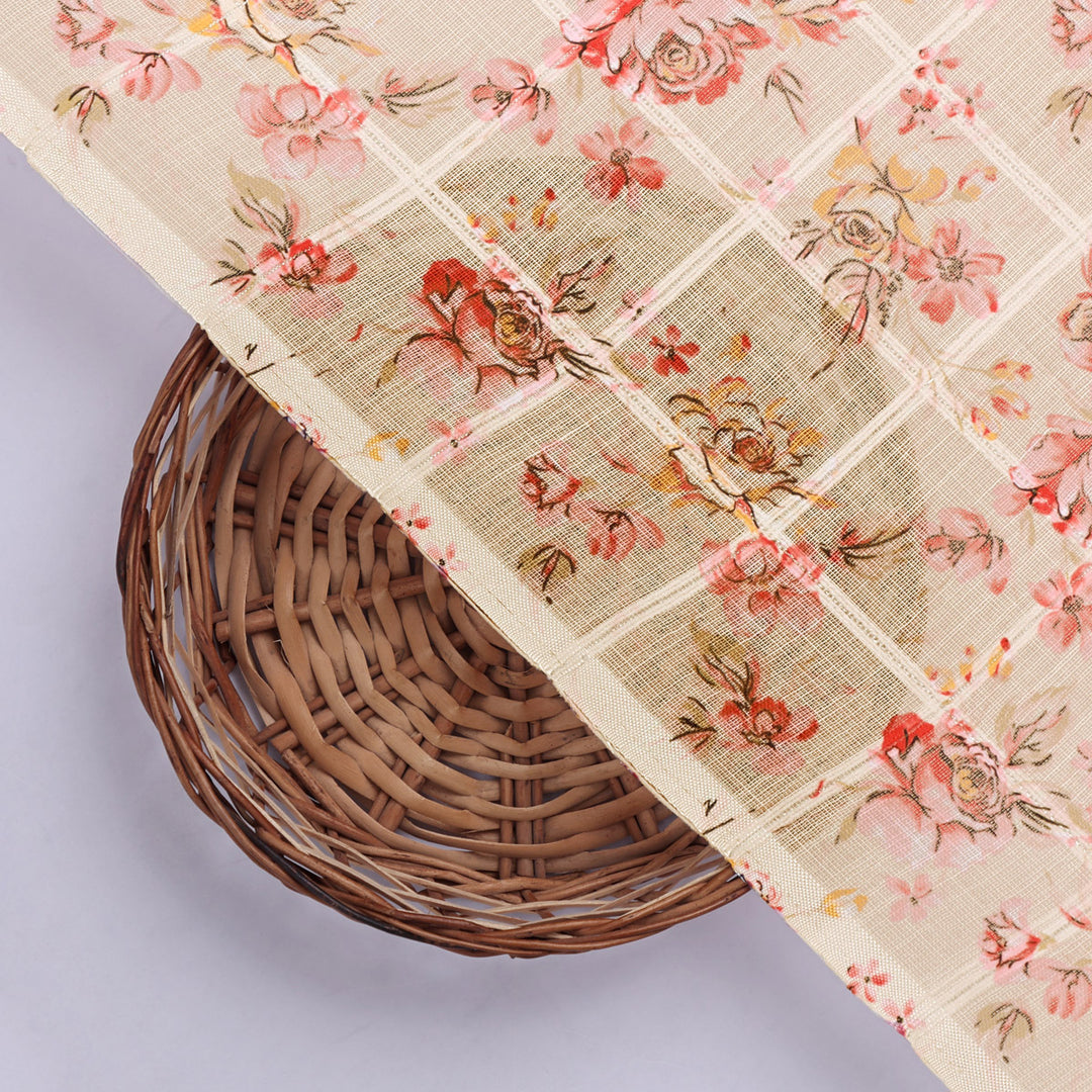Classy Linen Fabric with Vibrant Floral Print