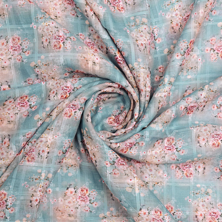 Gorgeous Linen Fabric Material with Bunch of Flower Design