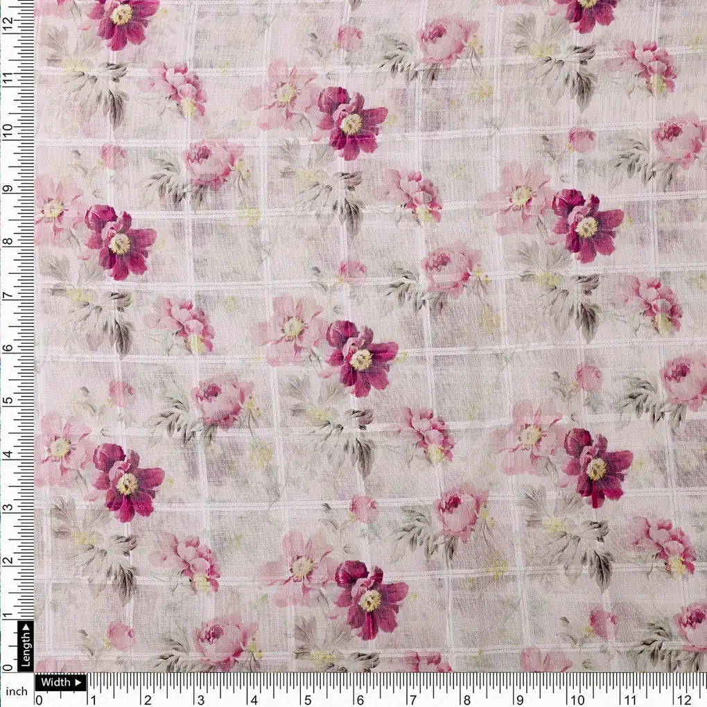 Captivating Linen Fabric Adorned with Wine and Pink Floral Design – 0l2a0812copy
