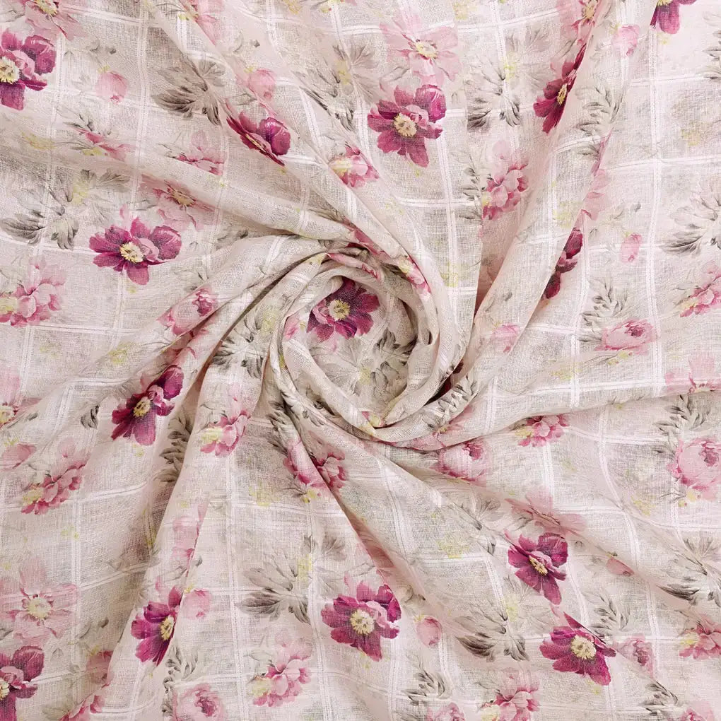 Captivating Linen Fabric Adorned with Wine and Pink Floral Design – 0l2a0813copy