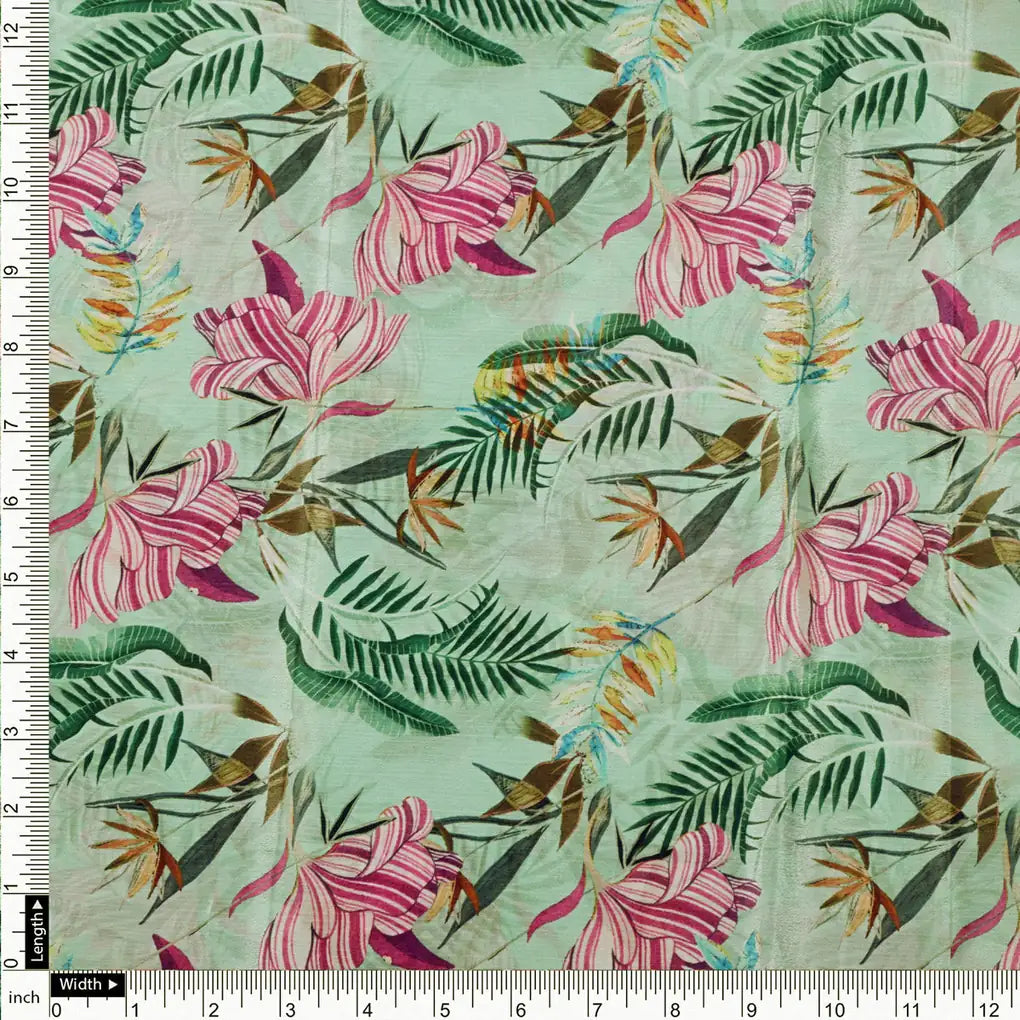 Sea Green Tropical Floral & Leaf Print Chinon Fabric – 0l2a0817 copy