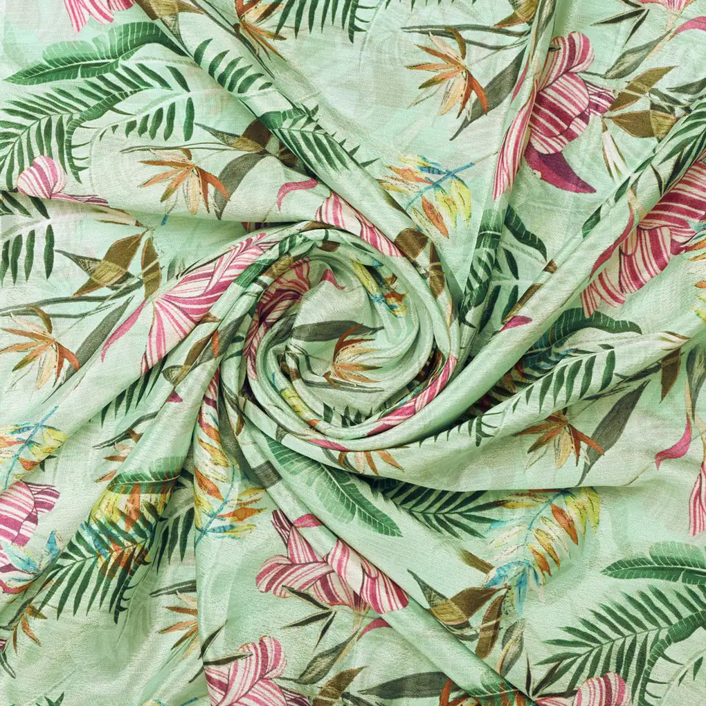 Sea Green Tropical Floral & Leaf Print Chinon Fabric – 0l2a0818 copy