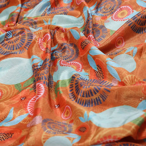 Orange Abstract Floral Shimmer Chinon Fabric