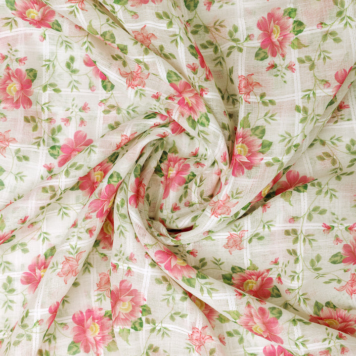 Classy Floral Linen Printed Fabric