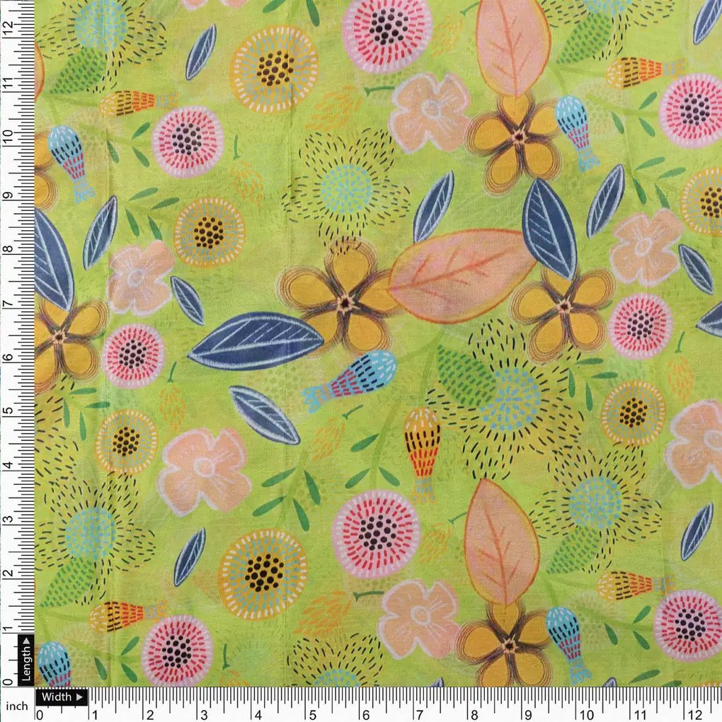 Vibrant Abstract Floral Meadow Chinon Fabric - Lime Green – 0l2a0866 copy