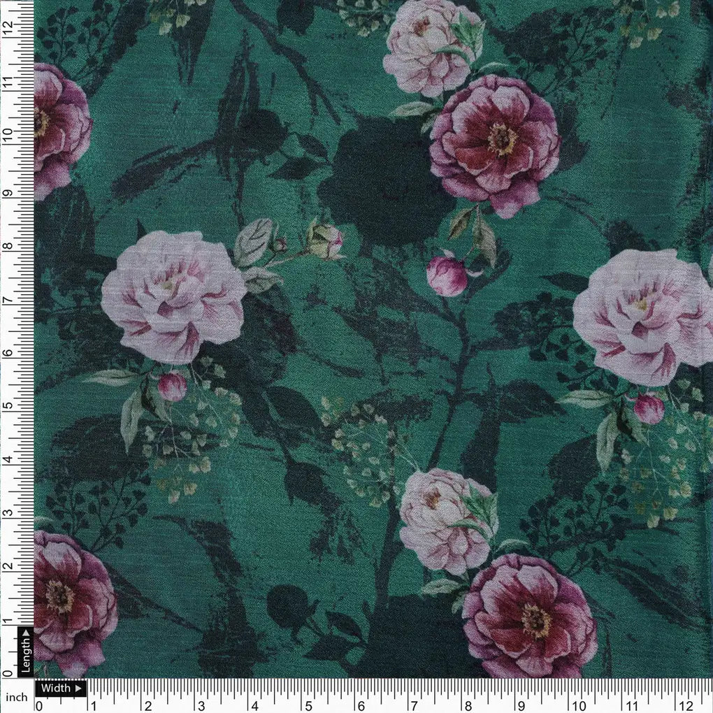 Lush Green & Pink Floral Garden Printed Chinon Fabric – 0l2a0876 copy