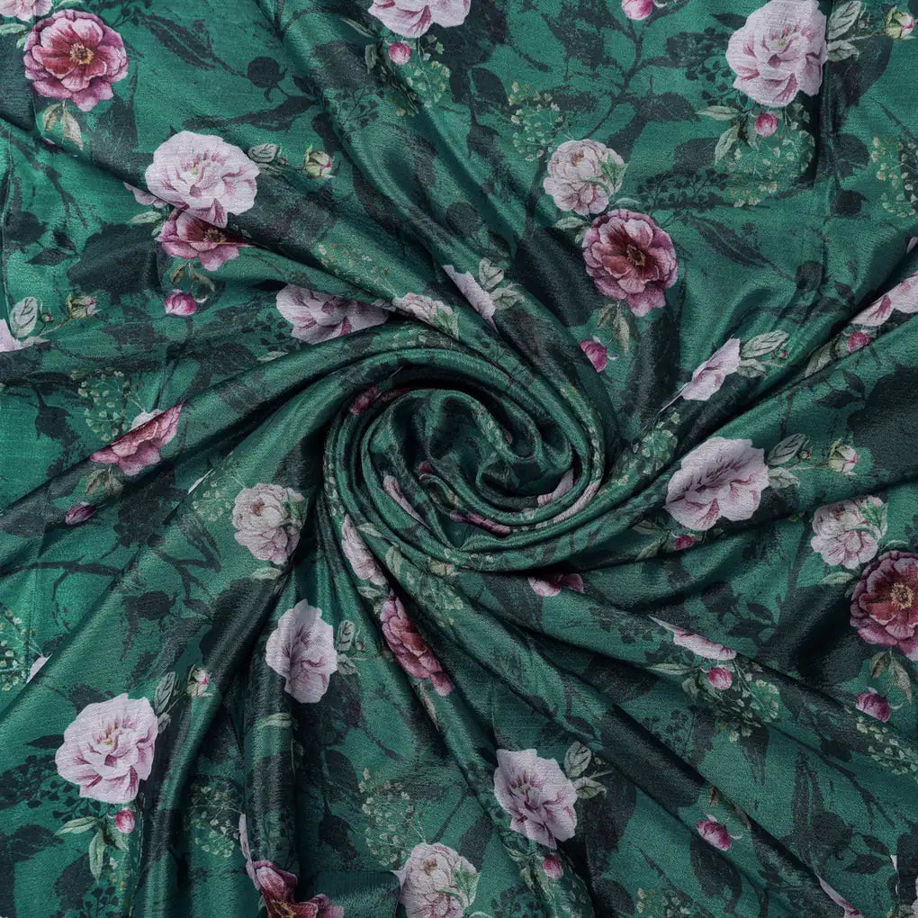 Lush Green & Pink Floral Garden Printed Chinon Fabric – 0l2a0877 copy