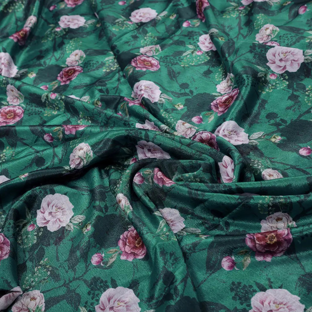Lush Green & Pink Floral Garden Printed Chinon Fabric – 0l2a0878 copy