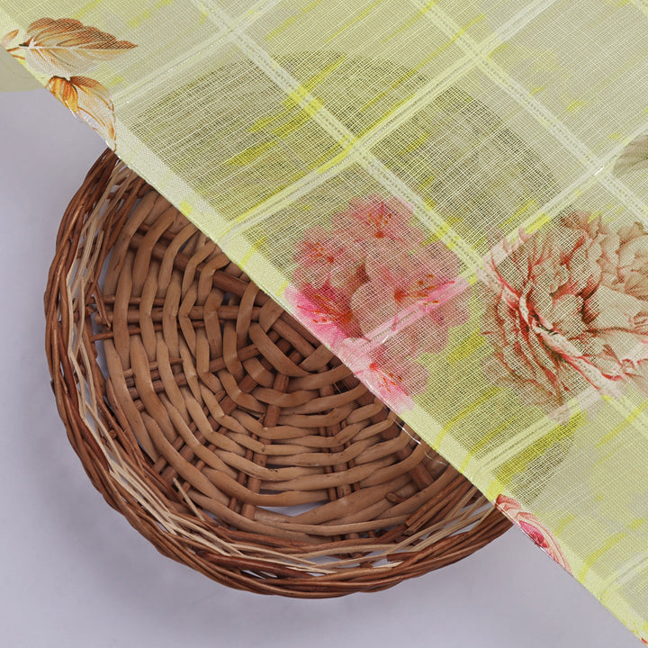 Gorgeous Linen Flower Print Fabric with Decorative Floral Design