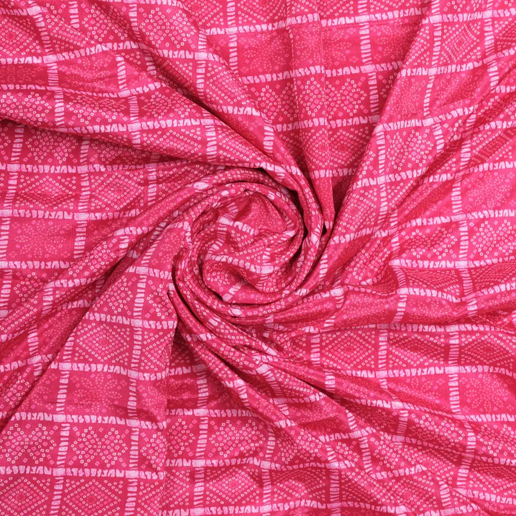 Fuchsia Pink Bandhej Checkered Pattern Chinon Fabric – 0l2a0887 copy