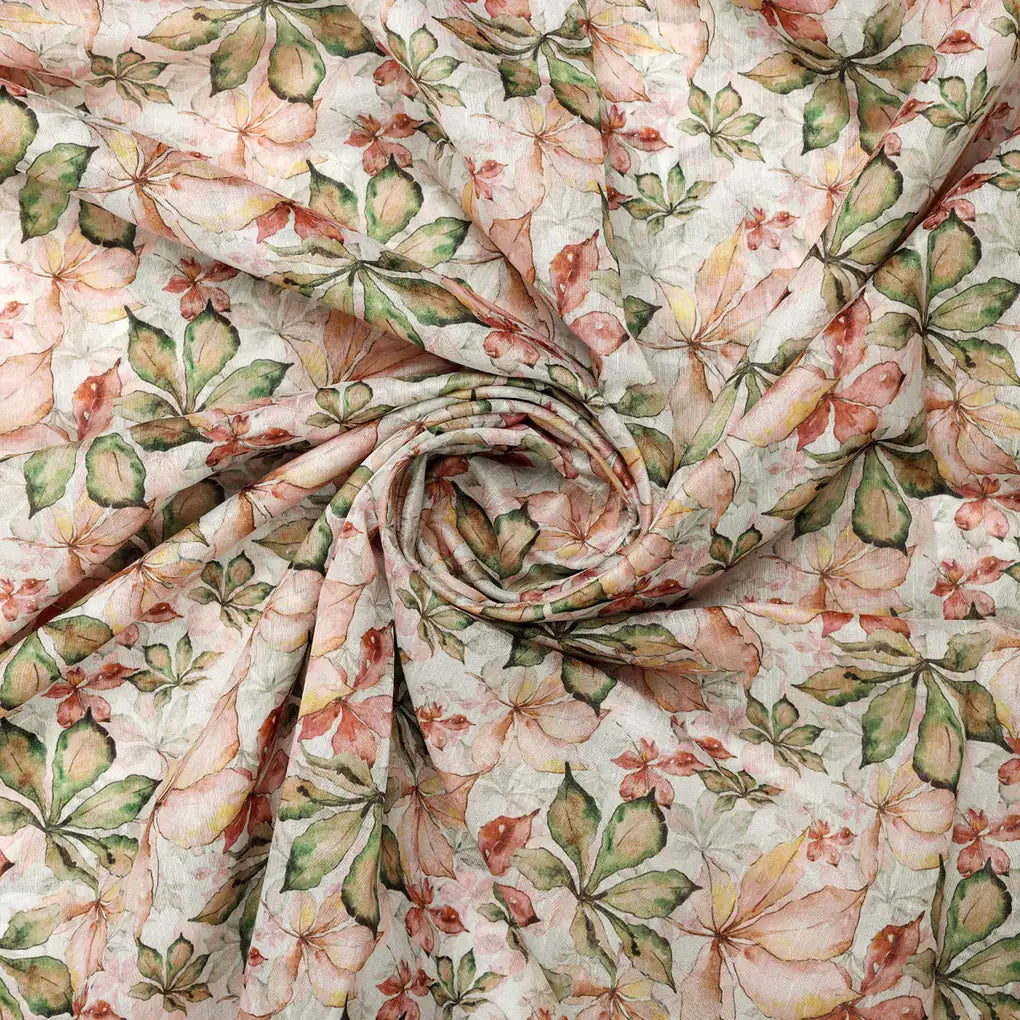 Gorgeous Leaves Printed Tusser Silk Fabric Material – 0l2a0897copy