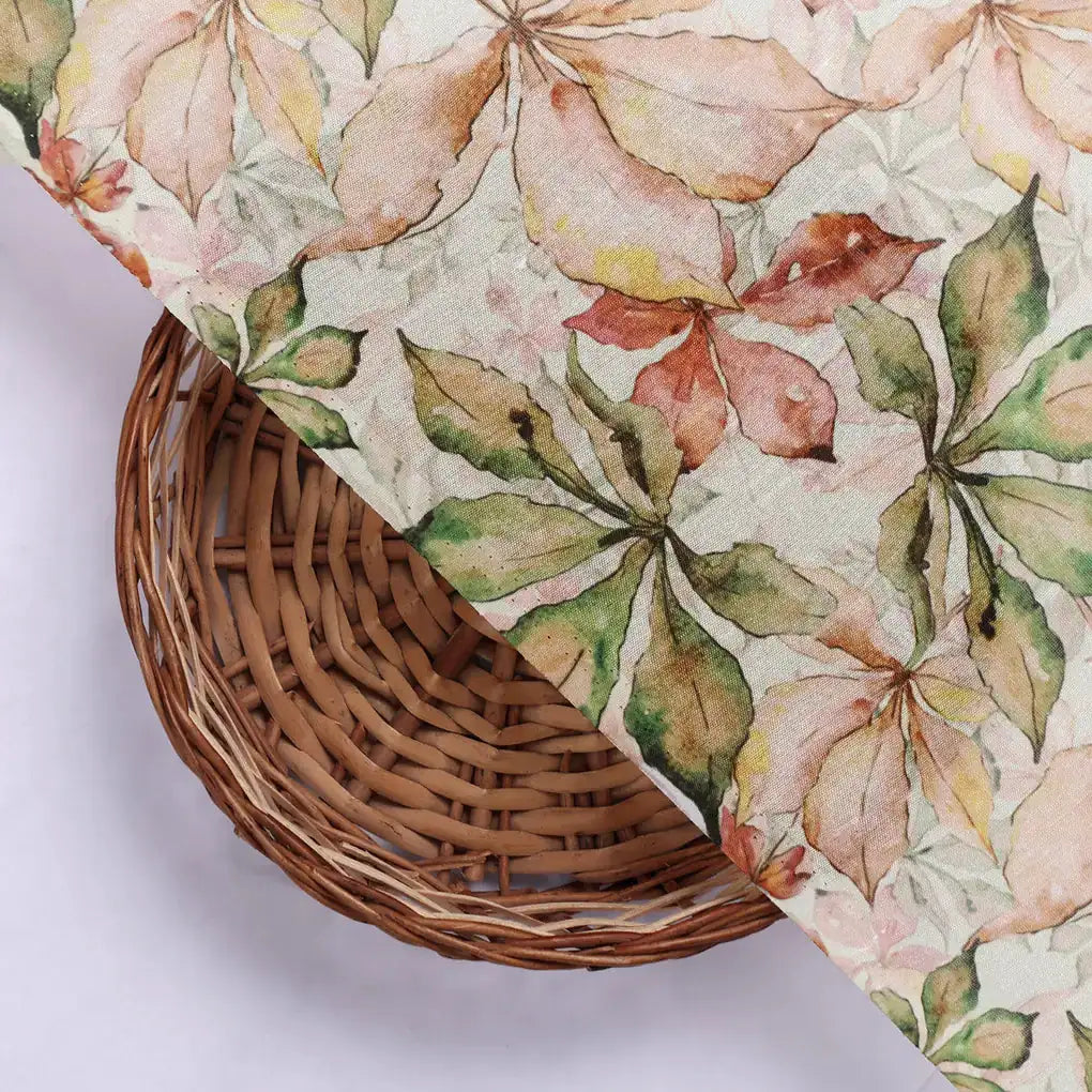 Gorgeous Leaves Printed Tusser Silk Fabric Material – 0l2a0899copy