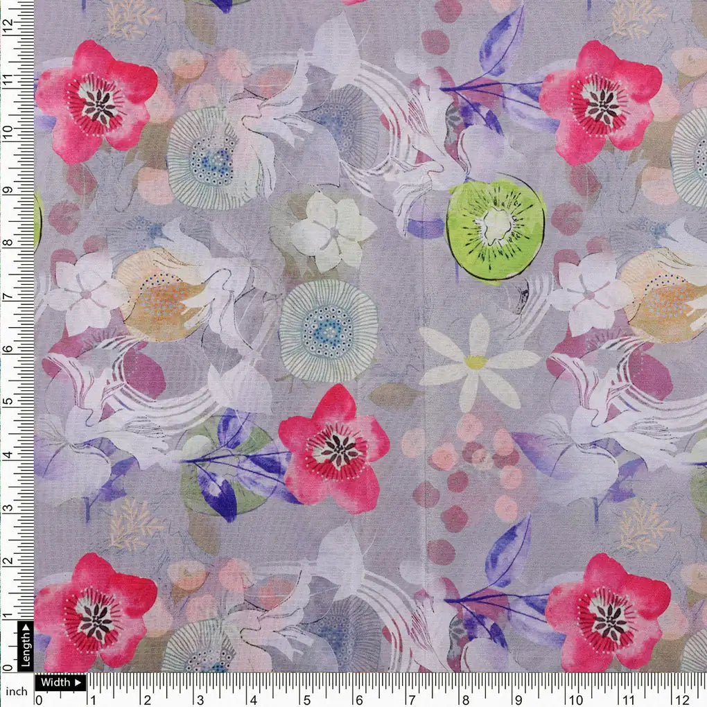 Lavender Floral & Kiwi Print Lustrous Chinon Fabric – 0l2a0901 copy