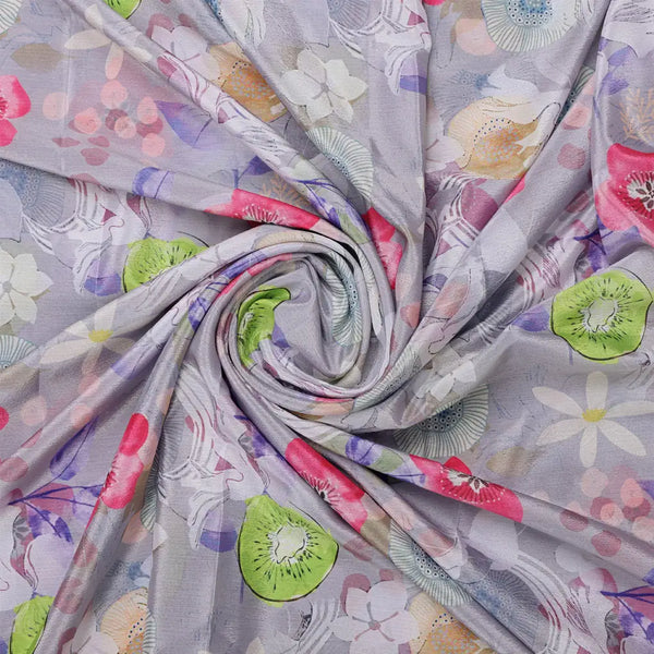 Lavender Floral & Kiwi Print Lustrous Chinon Fabric – 0l2a0902 copy - alternate view