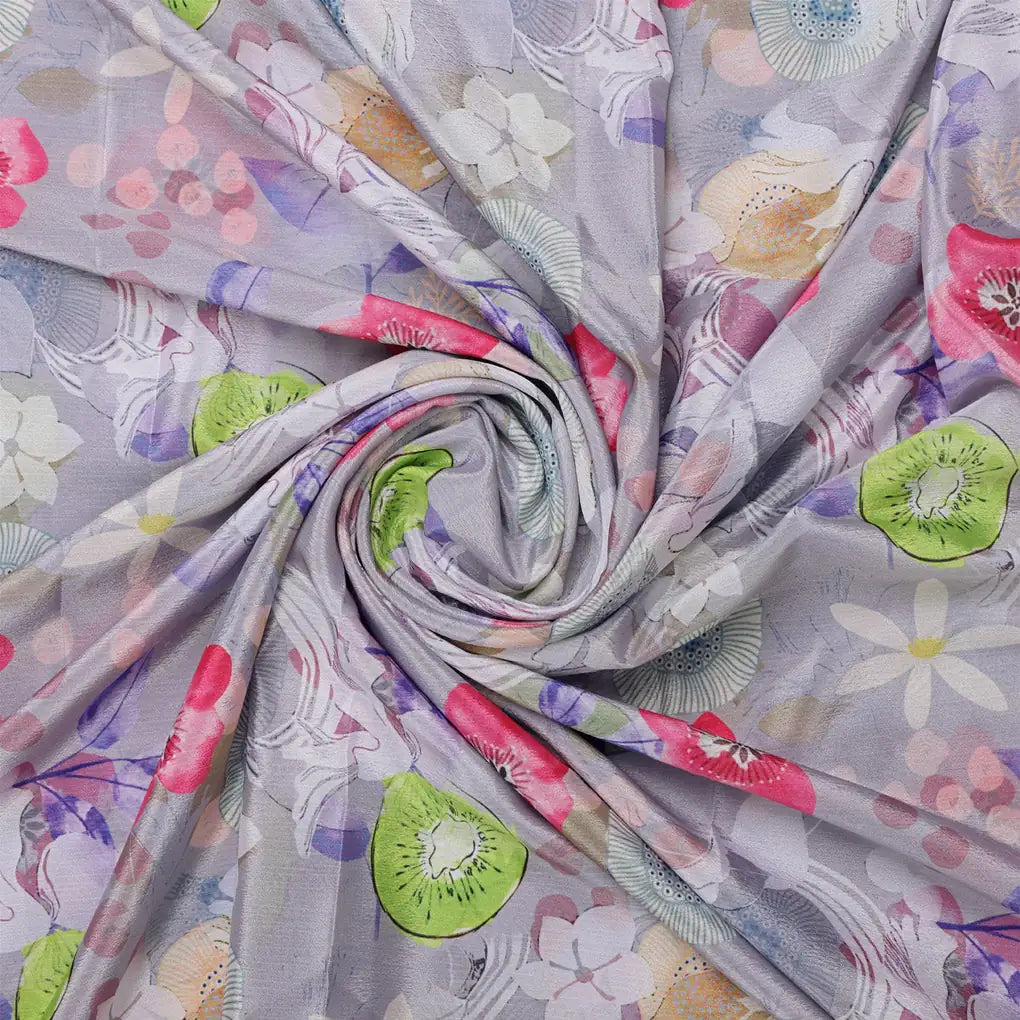 Lavender Floral & Kiwi Print Lustrous Chinon Fabric – 0l2a0902 copy