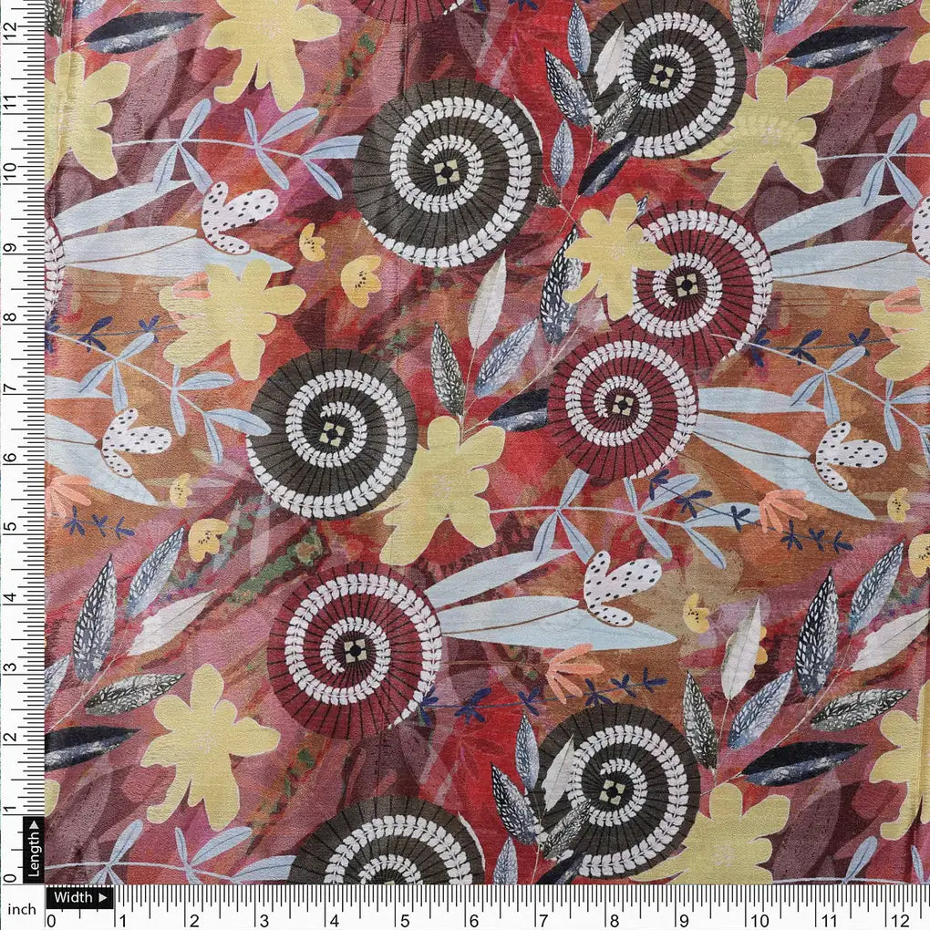 Red & Gold Abstract Bohemian Spiral Print Chinon Fabric – 0l2a0911 copy