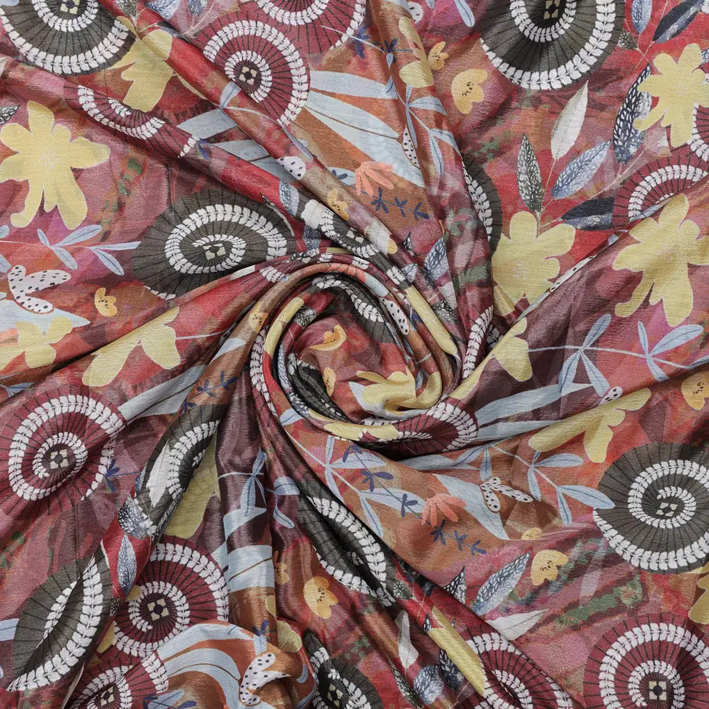 Red & Gold Abstract Bohemian Spiral Print Chinon Fabric – 0l2a0912 copy