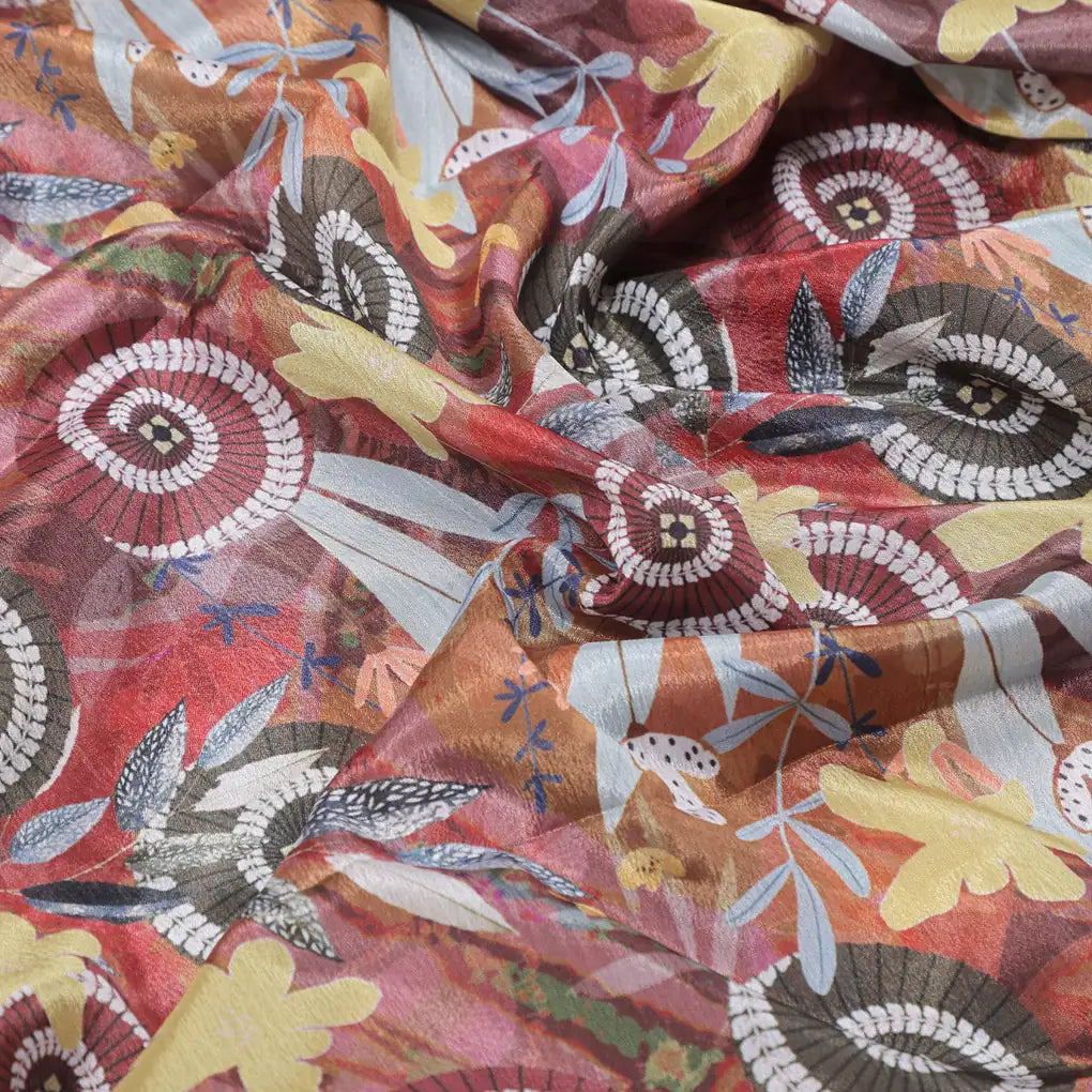 Red & Gold Abstract Bohemian Spiral Print Chinon Fabric – 0l2a0913 copy