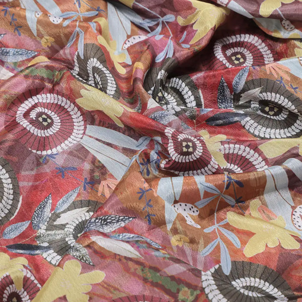 Red & Gold Abstract Bohemian Spiral Print Chinon Fabric – 0l2a0913 copy