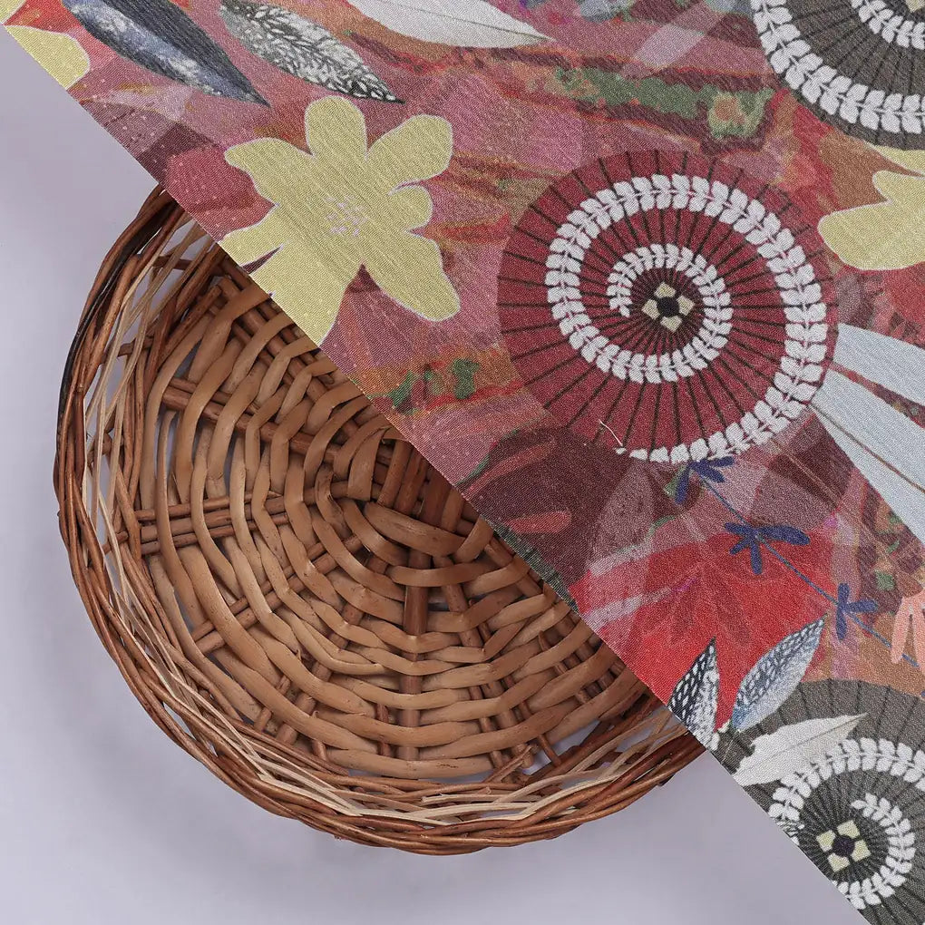 Red & Gold Abstract Bohemian Spiral Print Chinon Fabric – 0l2a0914 copy