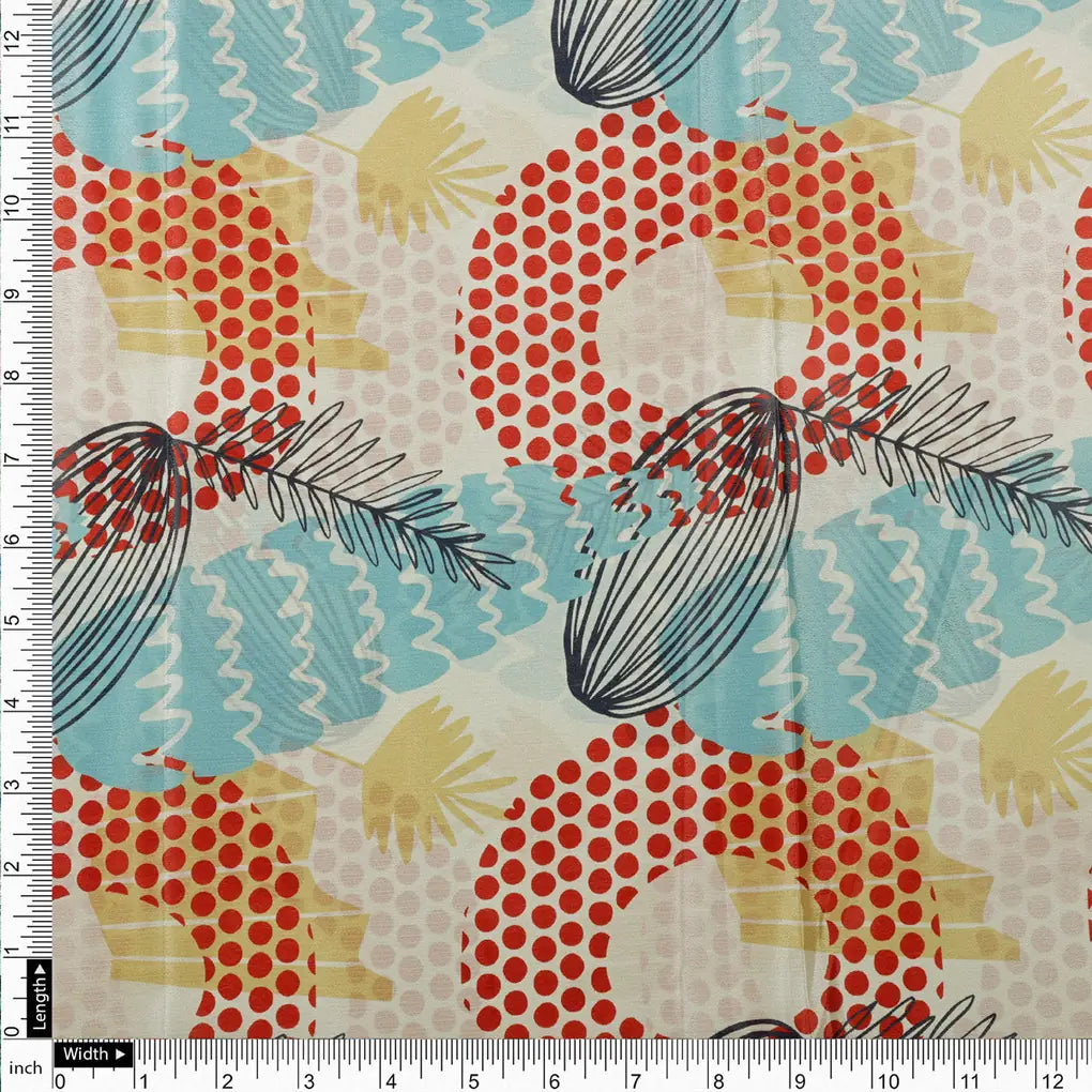 Abstract Leaf & Polka Dot Print Cream Chinon Fabric – 0l2a0916 copy