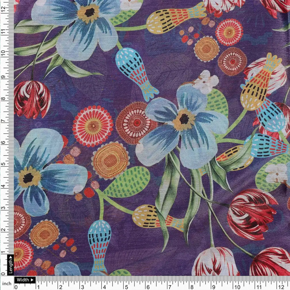Purple Bohemian Floral Printed Sheen Chinon Fabric – 0l2a0921 copy