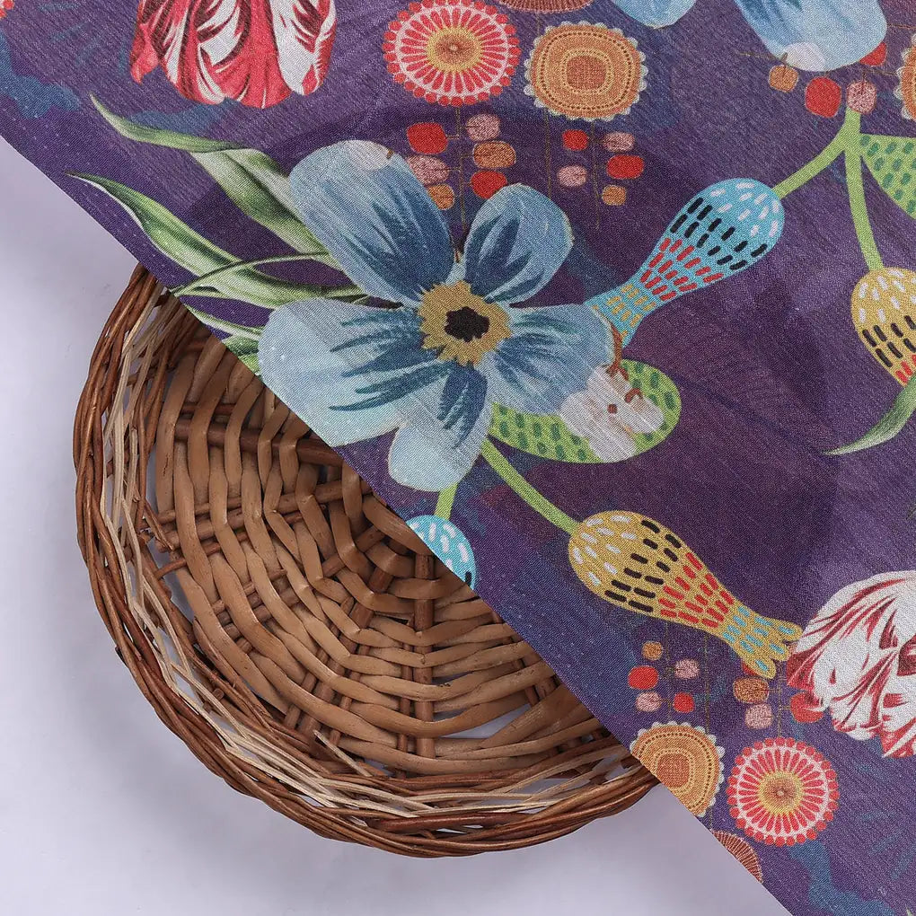 Purple Bohemian Floral Printed Sheen Chinon Fabric – 0l2a0924 copy