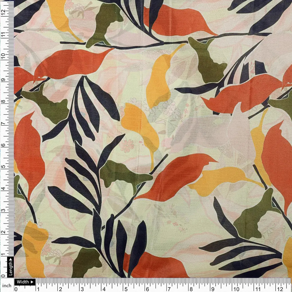 Earthy Abstract Botanical Print on Soft Chinon Fabric – 0l2a0926 copy