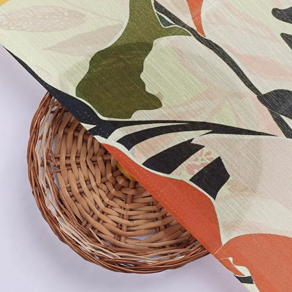 Earthy Abstract Botanical Print on Soft Chinon Fabric – 0l2a0929 copy