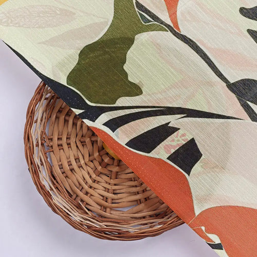 Earthy Abstract Botanical Print on Soft Chinon Fabric