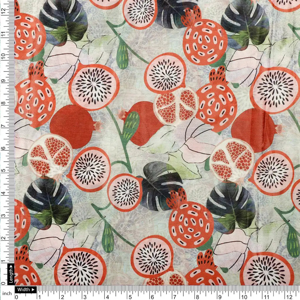 Orange Tropical Fruits and Leaves Printed Chinon Fabric – 0l2a0931 copy