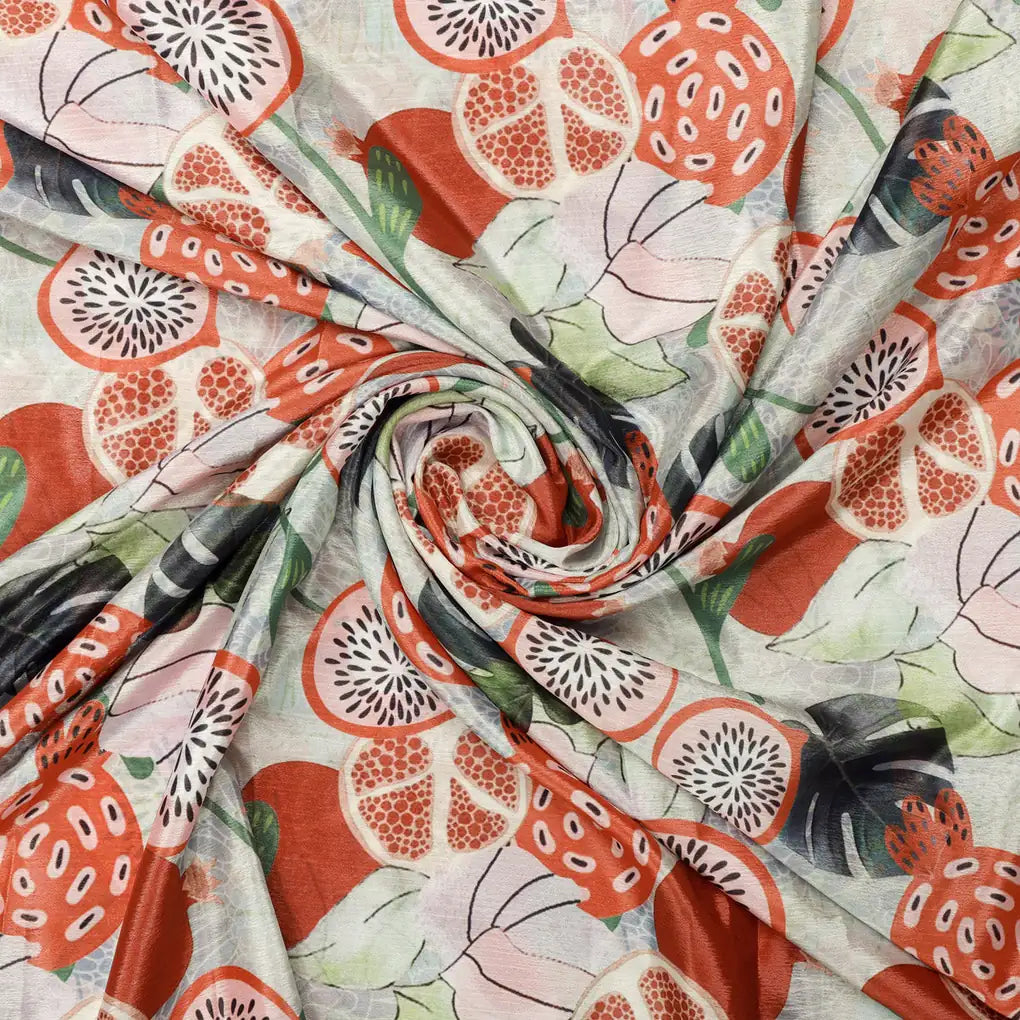 Orange Tropical Fruits and Leaves Printed Chinon Fabric – 0l2a0932 copy